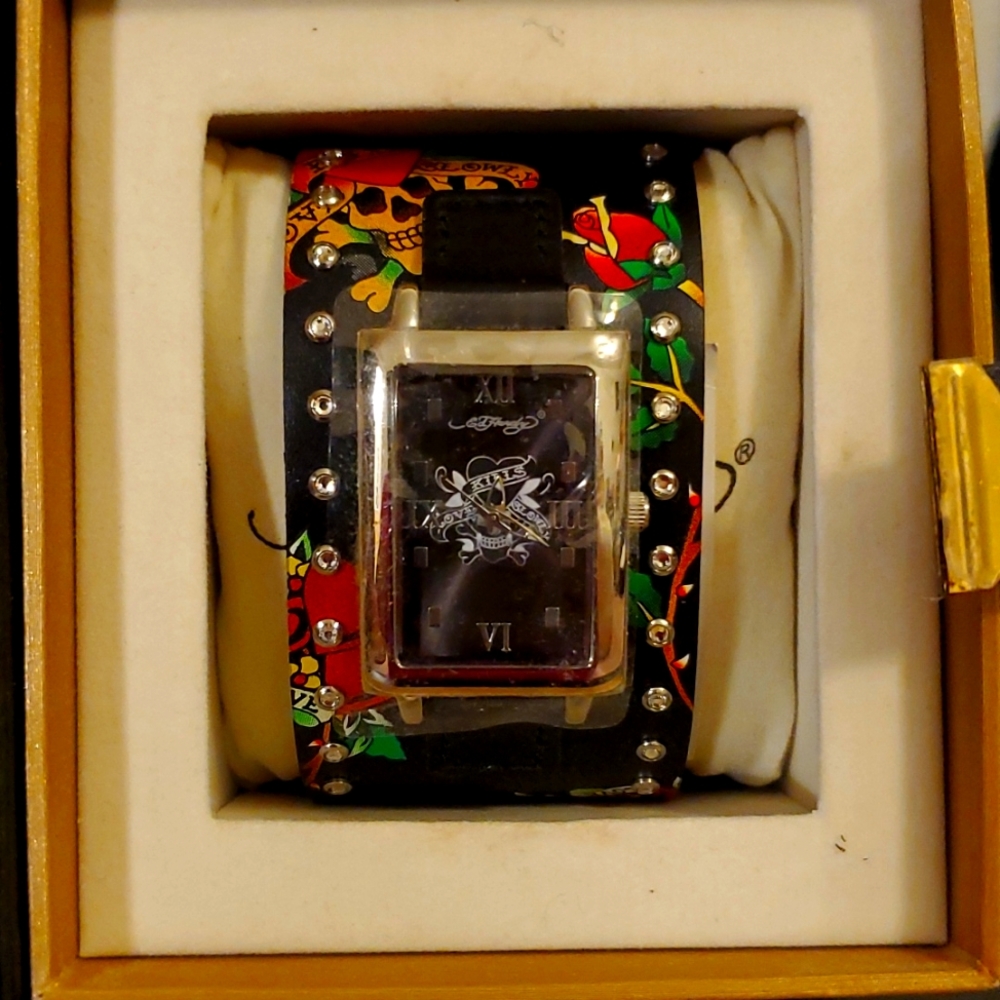 Ed Hardy Wide Leather band watch